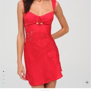 Red Floral Lace Slip Dress - Women